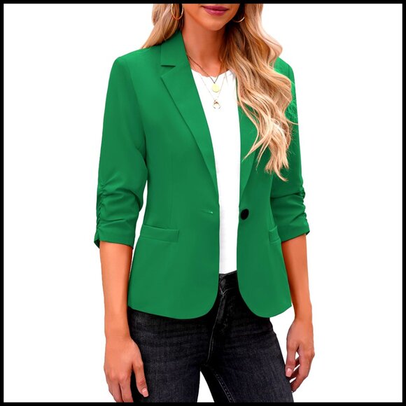 3/4 Sleeve Blazer for Work Business Casual Point Collar Side Pockets